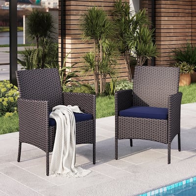 2 Pieces Patio Garden Rattan Chair Set, Outdoor Modern High-Grade PE Rattan Wicker Crescent Armchair