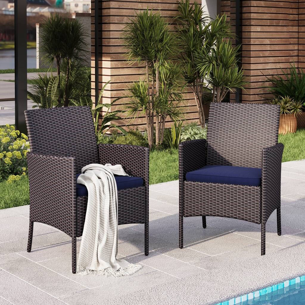 2 Pieces Patio Garden Rattan Chair Set, Outdoor Modern High-Grade PE Rattan Wicker Crescent Armchair