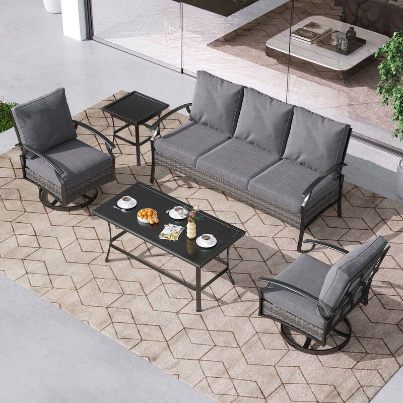 Patio PE Wicker Conversation Set with Swivel Chairs, Coffee & Side Table