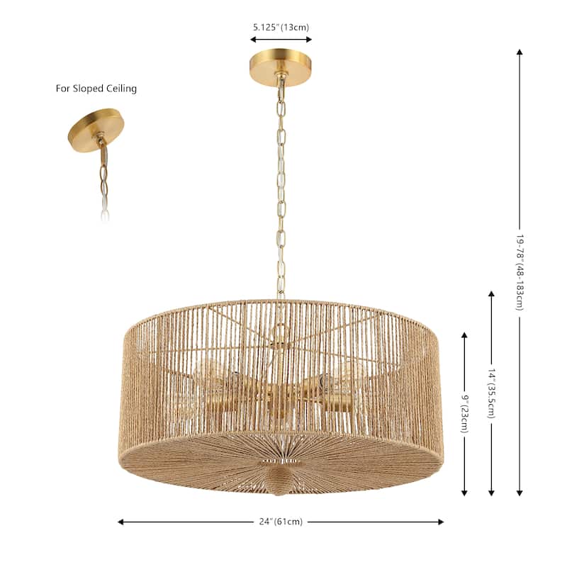 SAFAVIEH Lighting Crystele 5 Light 24" Pendant - 24" x 24" x 19-78" - withD/H - Natural/Gold - 24Wx24Dx78H