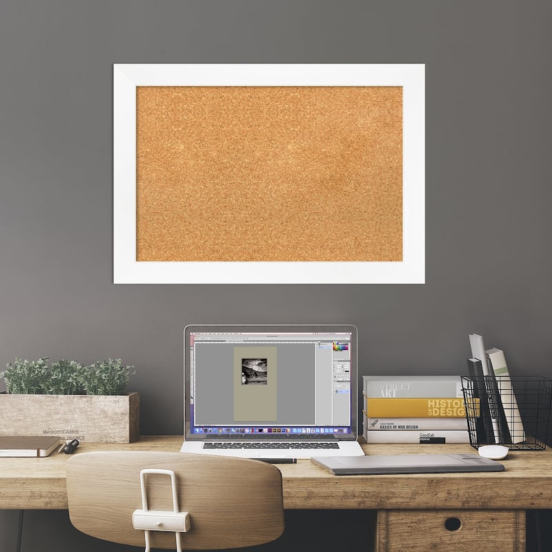 Cabinet White Narrow Framed Cork Bulletin Memo Board