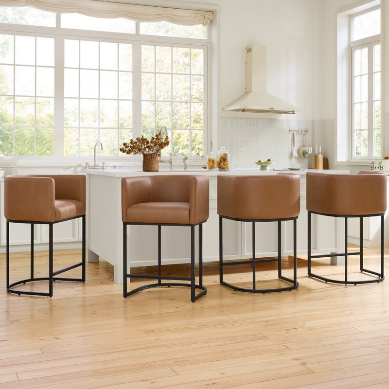 Modern Upholstered Barrel Counter Bar Stool with Arm