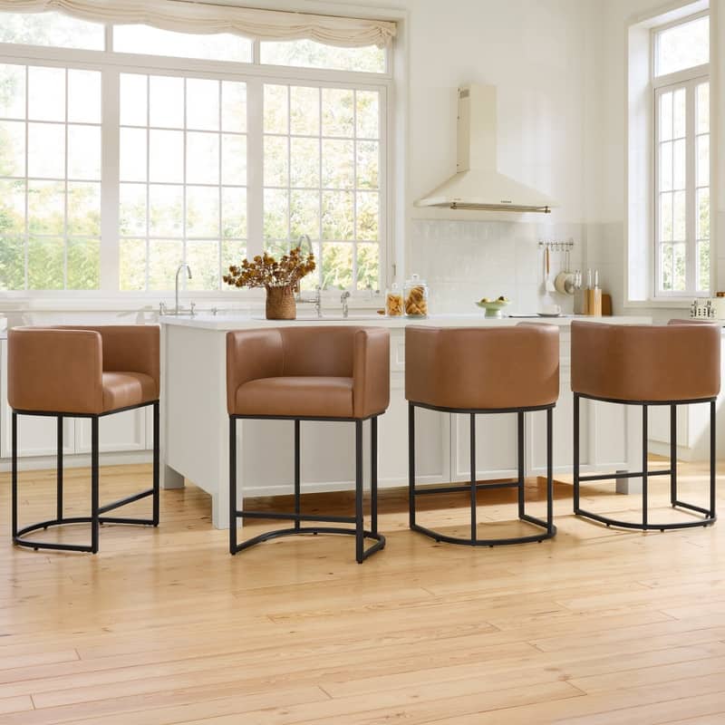 Spruce & Spring Modern Upholstered Barrel Counter Bar Stool with Arm
