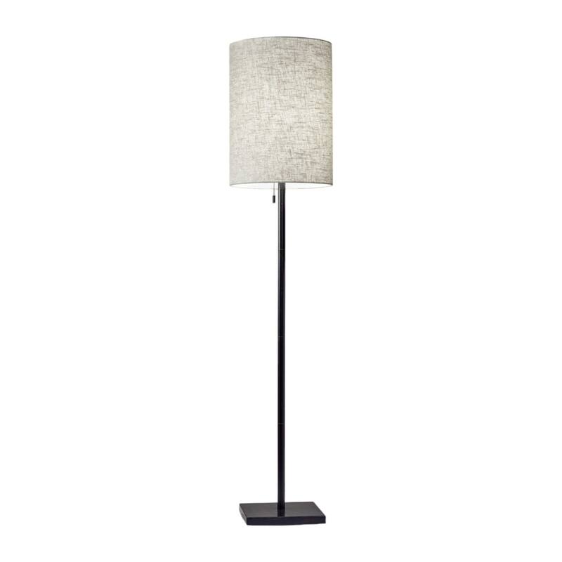 Metal Floor Lamp with White Fabric Cylinder Shade Pull Chain - 13” x 13” x 60.5” (D x W x H)