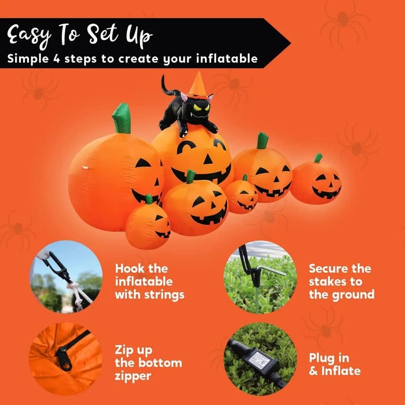 Joyfy 7 FT Long Inflatable Pumpkins with Witch's Cat