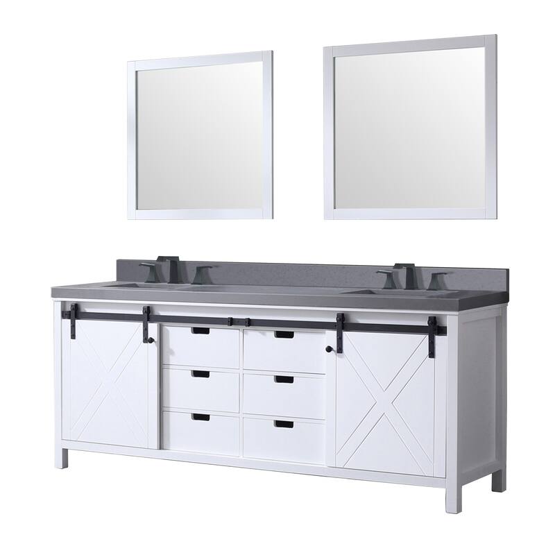 Marsyas Bath Vanity, Grey Quartz Countertop, Faucet Set and Mirrors