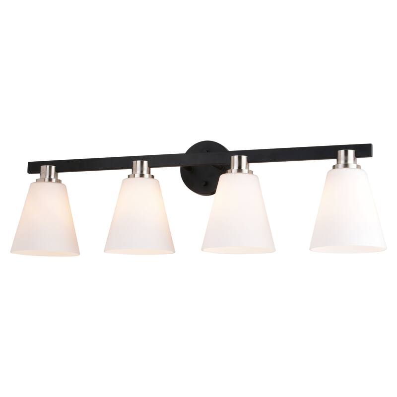 Vermont Matte Black and Nickel Bathroom Vanity Wall Sconce Light Fixture White Glass