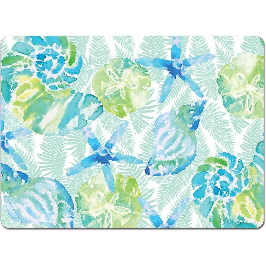 Isla Mona Coastal Premium Decorative Hardboard Cork Back Tabletop Placemats 4 Pack Manufactured in The USA Heat Tolerant