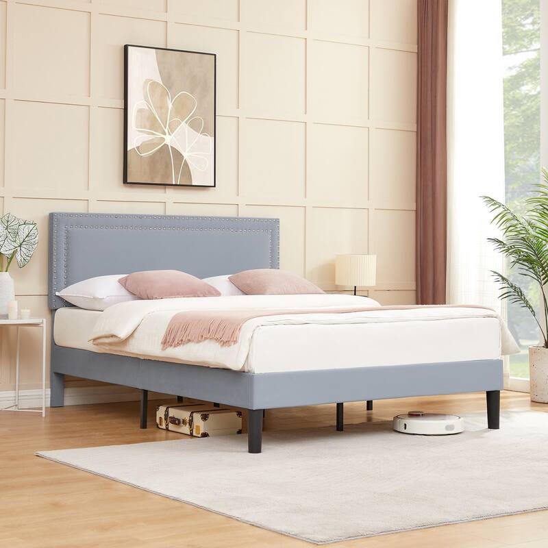 VECELO Upholstered Bed Frames with Height Adjustable Headboard