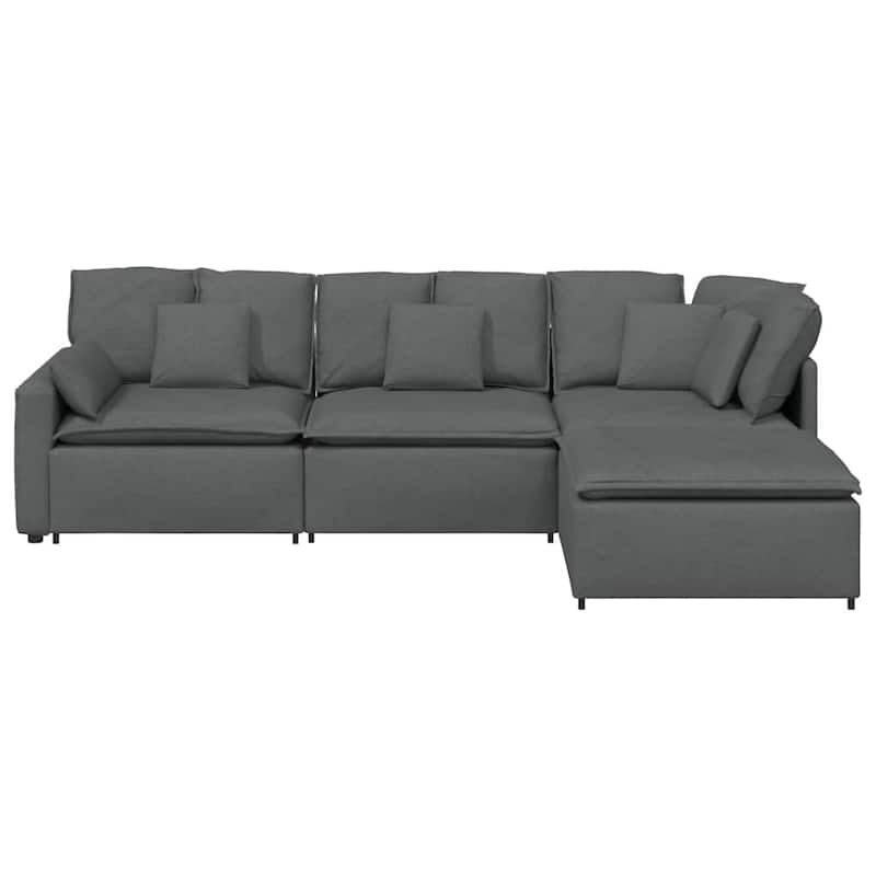 vidaXL Modular Sofa with Footstool&Cushions Fabric Dark Gray - 122.8" x 80.7" x 25.2"