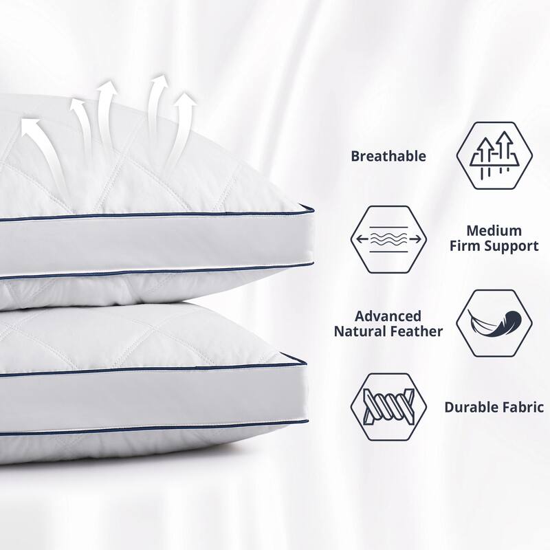 2 Pack Goose Feather Down Bed Pillow - White