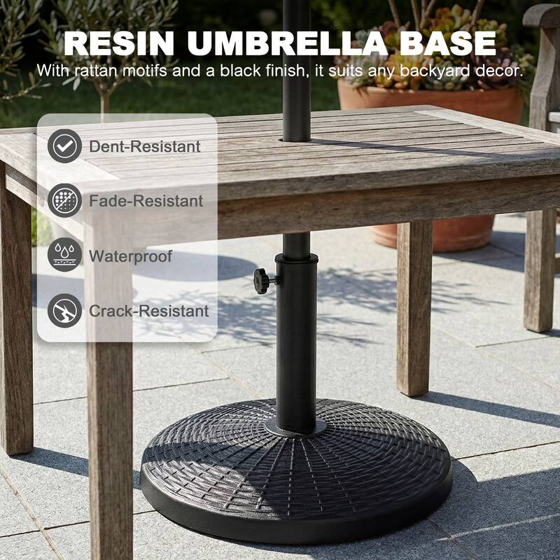 Outdoor Round Black Patio Umbrella Base, Resin and Concrete