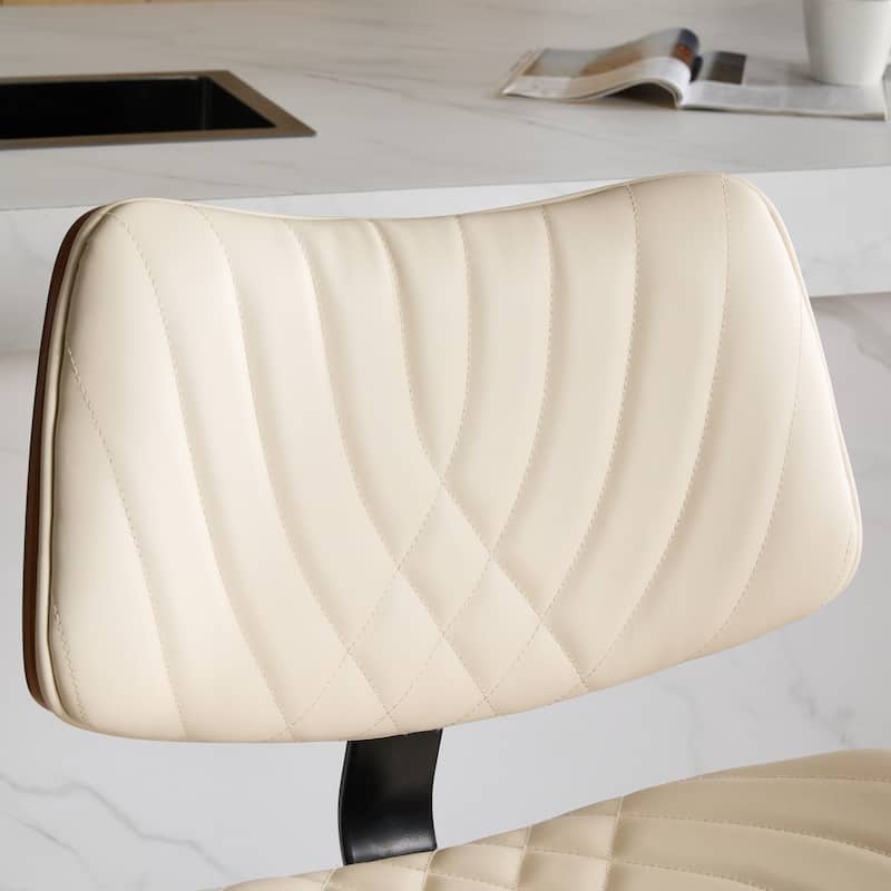 GDF Studio - Mid Century Modern Bentwood Adjustable Swivel PU Leather Bar Stool with Metal Legs