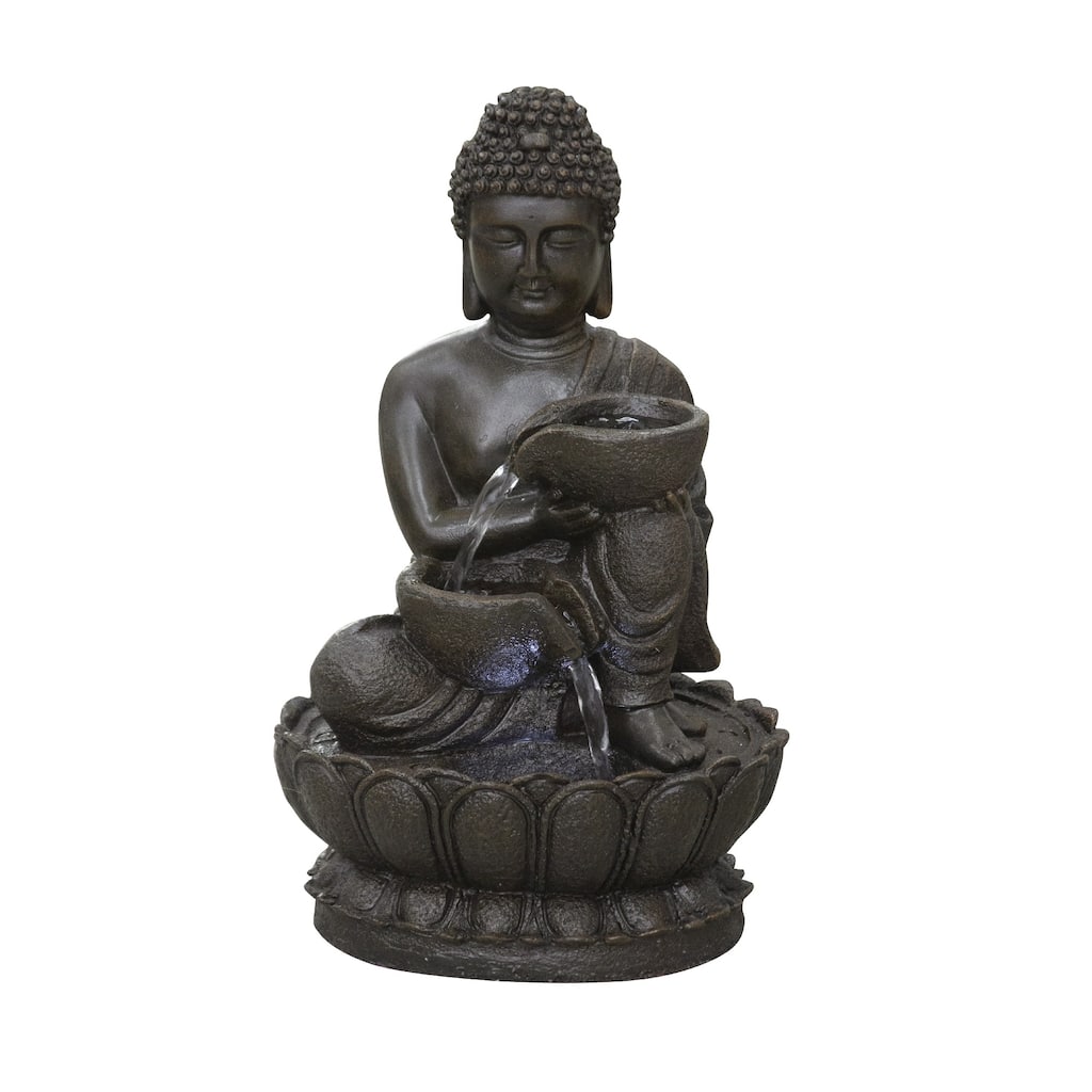 13.75" LED Lighted Sitting Buddha Fountain Tabletop Decoration