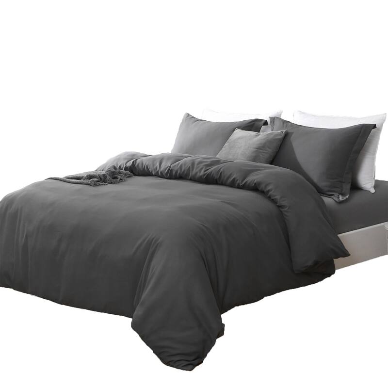 HomeRoots Dark Slate Gray Queen Microfiber 1400 Thread Count Machine Washable Duvet Cover Set