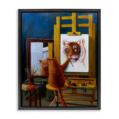 Stupell Cat Confidence Self Portrait as a Tiger Funny Painting Floater Frame - Multi-Color