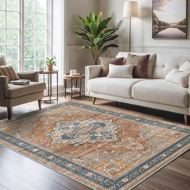 Mcow Floral Dark Gray Low-Pile Machine-Washable Non-Slip Area Rug