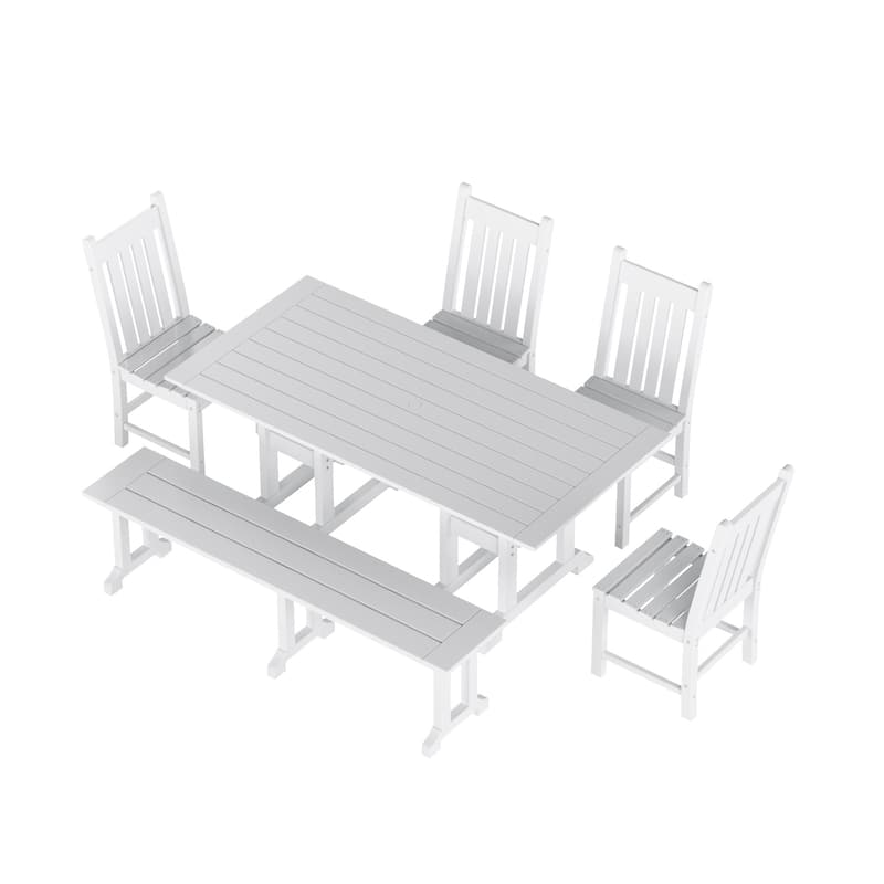 Laguna Hdpe All Weather Outdoor Patio Dining Set with Rectangle Table, Side Chairs, and Bench (6-Piece Set)
