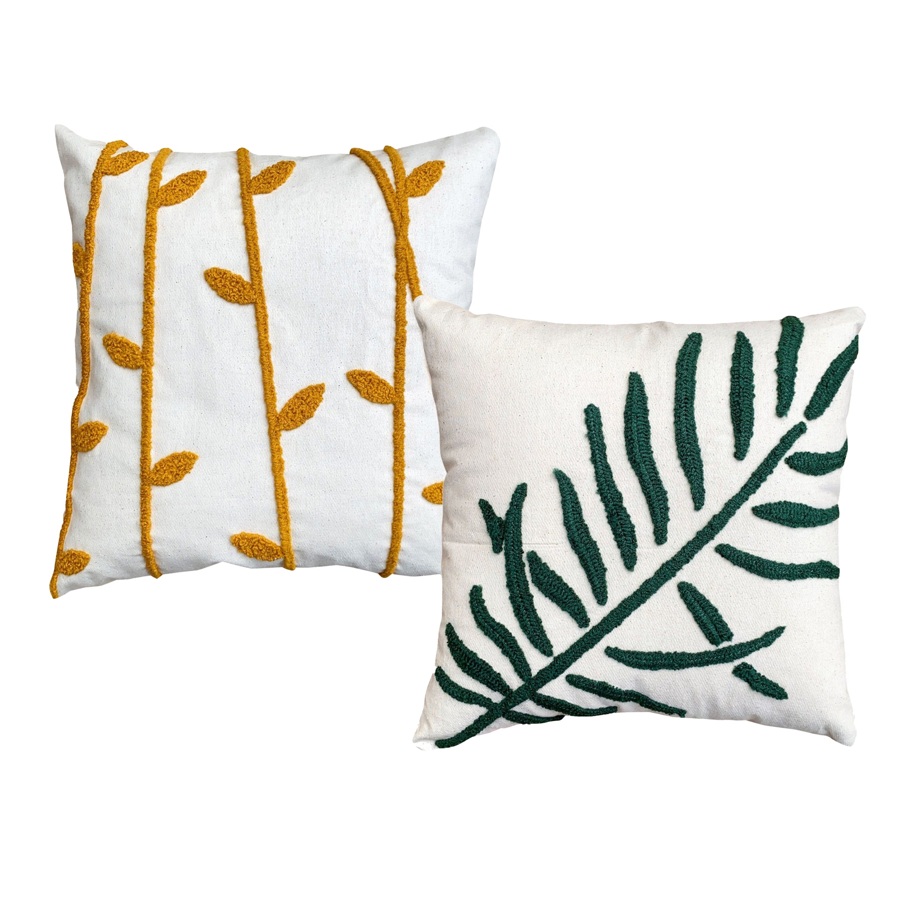 17 x 17 Inch Square Cotton Accent Throw Pillows, Leaf Embroidery