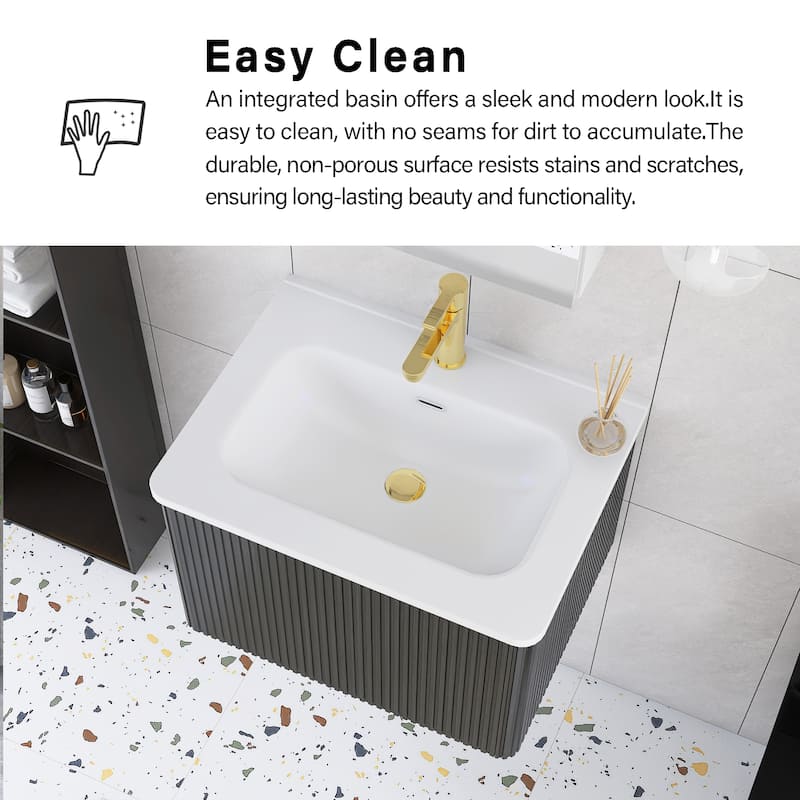 Floating Bathroom Vanity with Glossy White Integrated Ceramic Sink