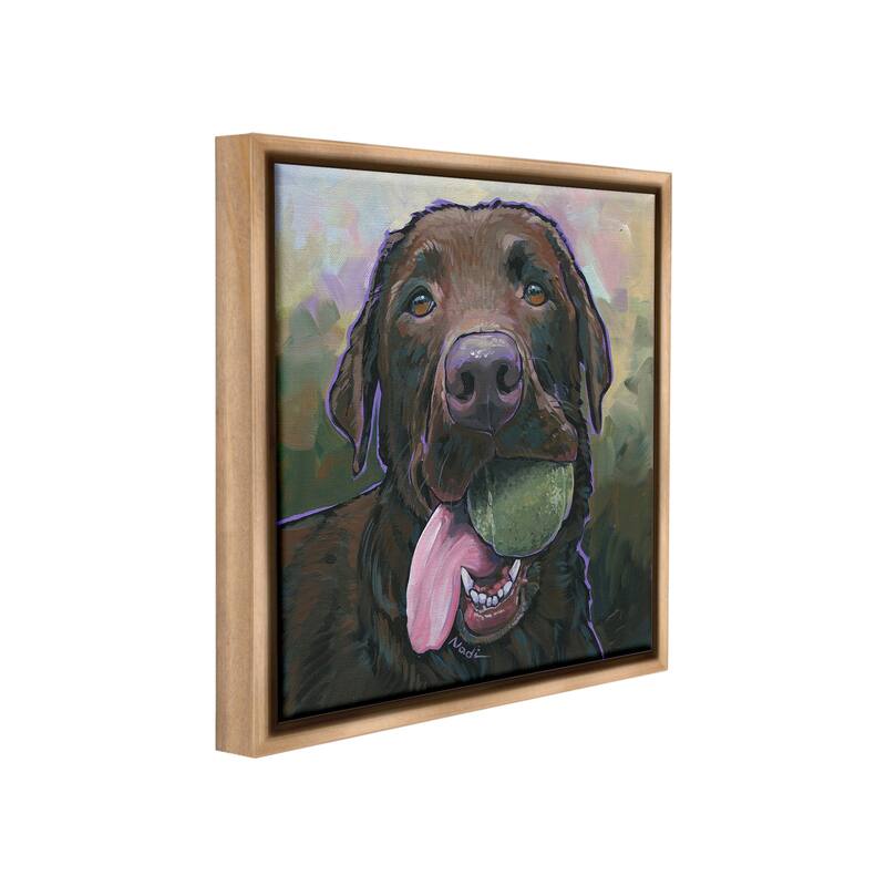 Stupell Dog Playing Ball Portrait Framed Floater Canvas Wall Art Design By Nadi Spencer