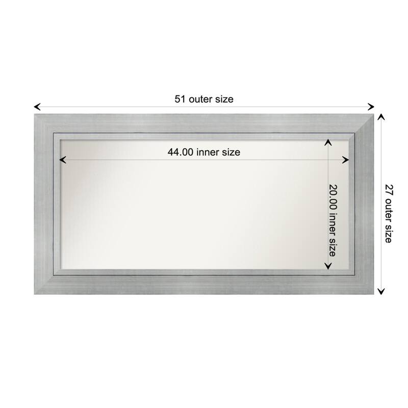 Romano Silver Framed Non-Beveled Custom Wall Mirror, Bathroom Vanity Mirror - Outer Size: 51.25 x 27.25