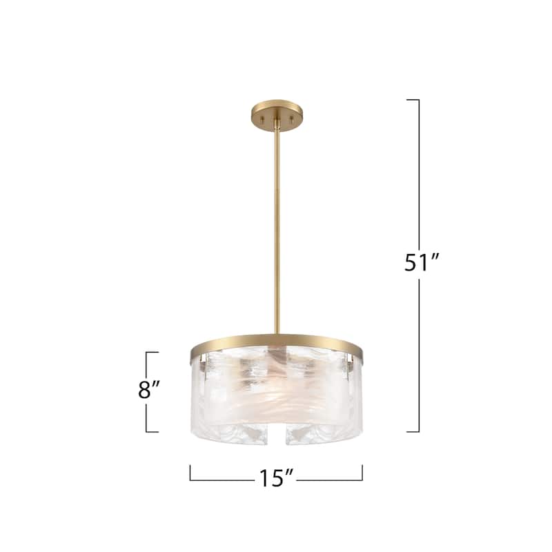 Artcraft Skye - 3-Light Pendant 15" - Brushed Brass Finish - Wispy White Murano Style Alabaster Glass Shade