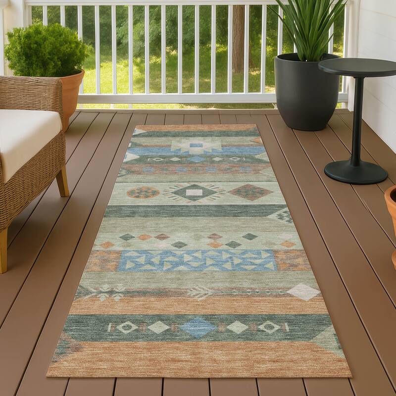 Machine Washable Indoor/ Outdoor Global Tuca Chantille Rug - Sage - 2'3" x 7'6"