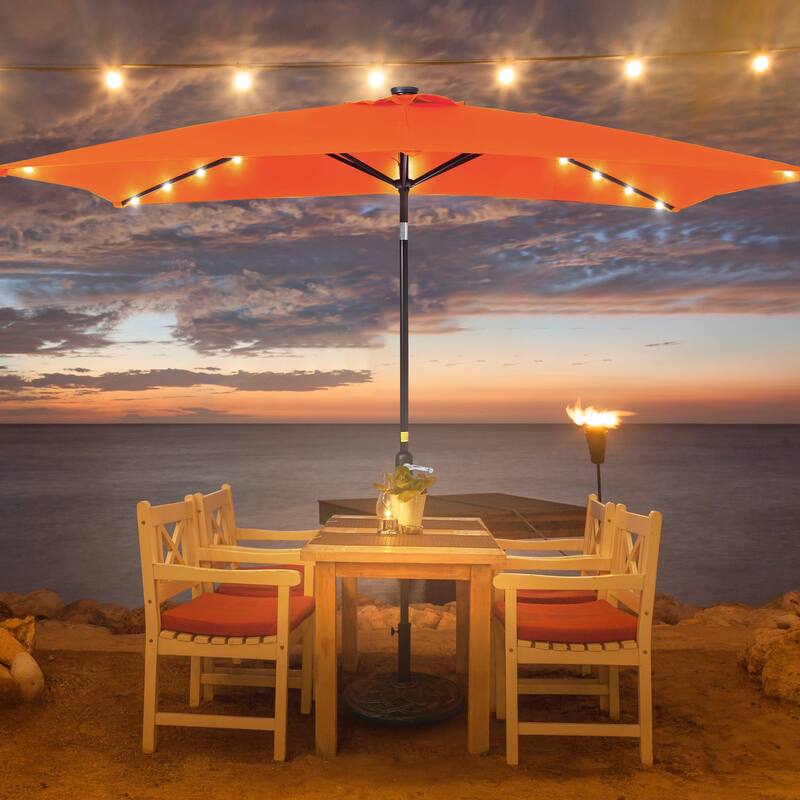LIVOOSUN 10x6.5ft Steel Solar-Powered LED Patio Umbrella,w/Crank Tilt - Orange