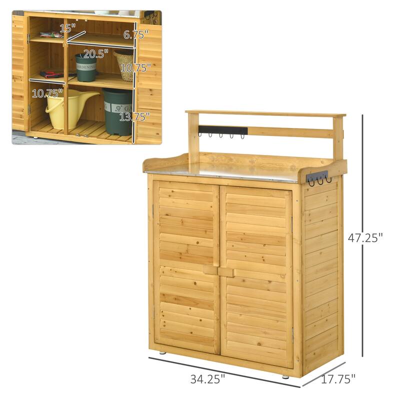 Outsunny Backyard Garden Tool Storage Shed, Sheds & Outdoor Storage & Potting Bench with 2 Magnetic Close Doors