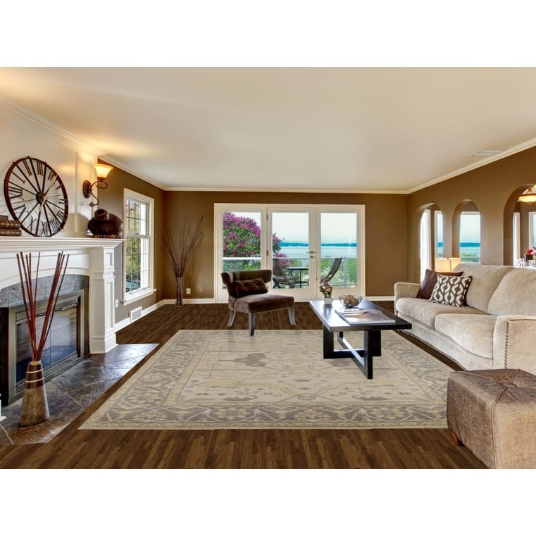 Earth Tone Oushak Indian Rug Hand-Knotted Floral Wool Carpet - 9'2"x 11'6"