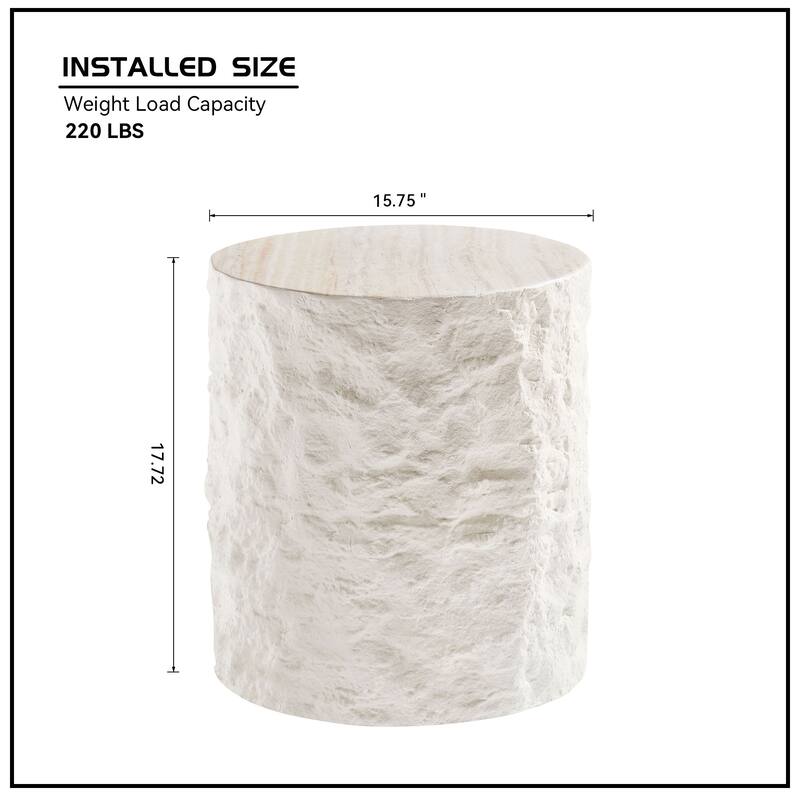 GDF Studio - Aries Modern Fiberglass Round Side Table with Imitation Stone Design