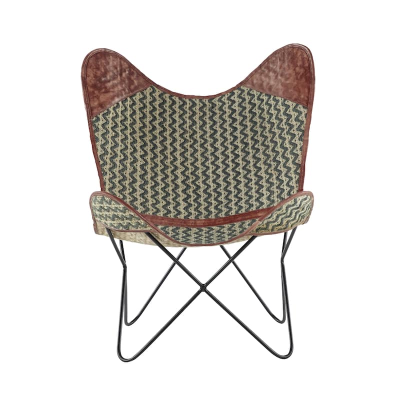 Canvas Butterfly Chair with Leather Accents - Gray - Roche River Decor