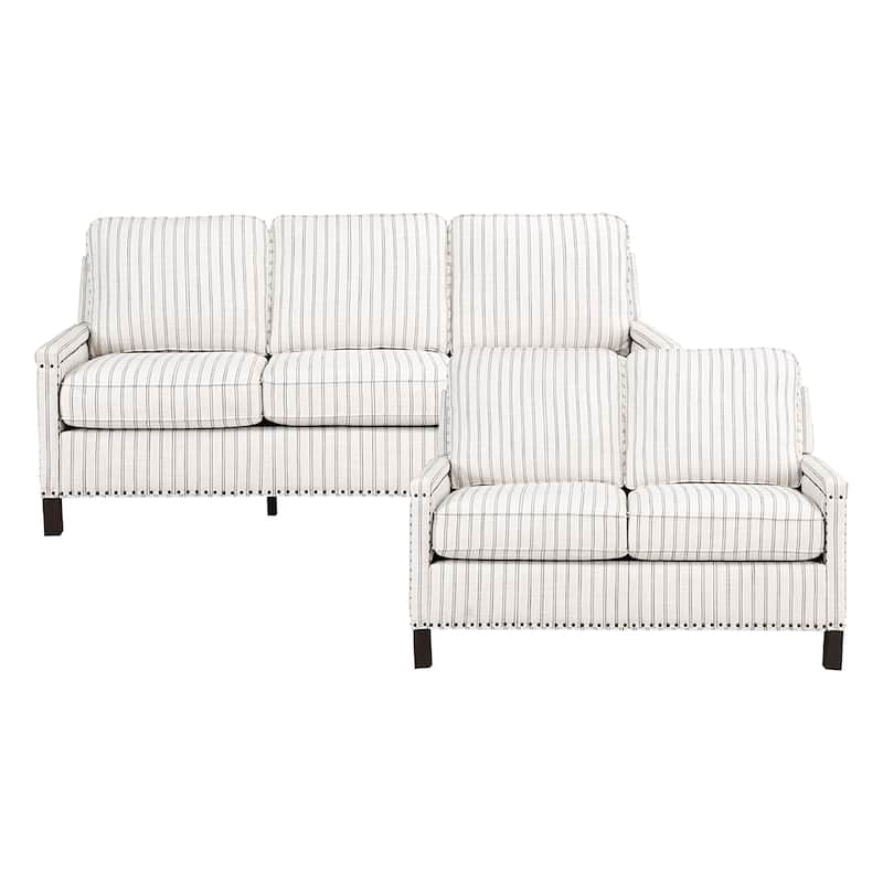 Ferron 2-Piece Fabric Living Room Sofa Set - Beige/Gray Striped