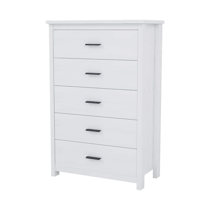 5 Drawer Tall Wooden Dresser, Large Capacity Clothing Storage Cabinet, Decorative Cabinet with Metal Handles and Wooden Legs
