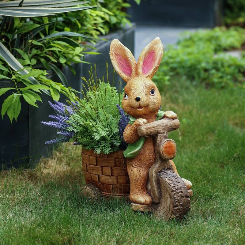 Brown Bunny on a Bicycle MgO Planter
