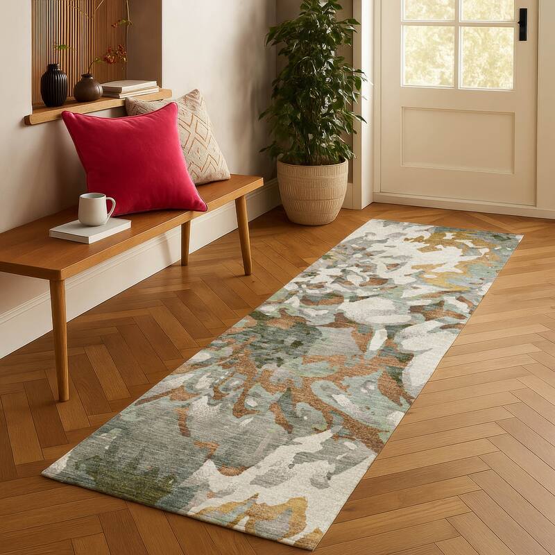 Machine Washable Indoor/ Outdoor Abstract Floral Chantille Rug