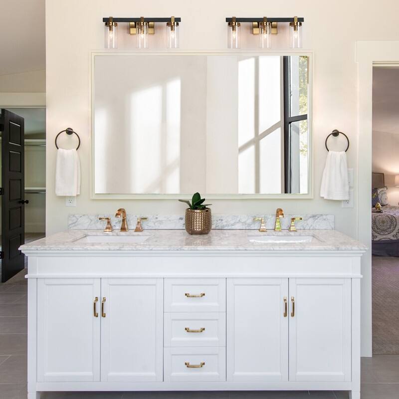 Modern Elegant 3Light Black Gold Bathroom Vanity Light Dimmable Glass