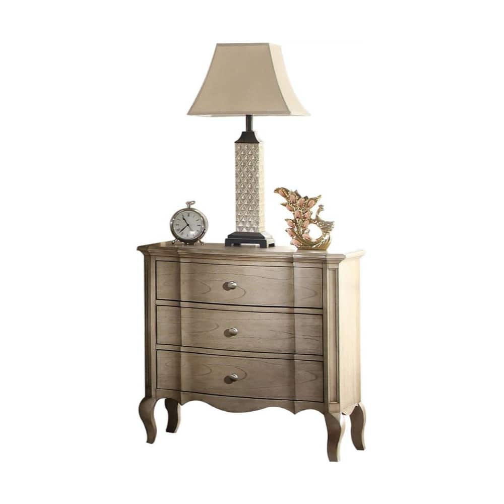 Antique Taupe Nightstand with 3 Drawers