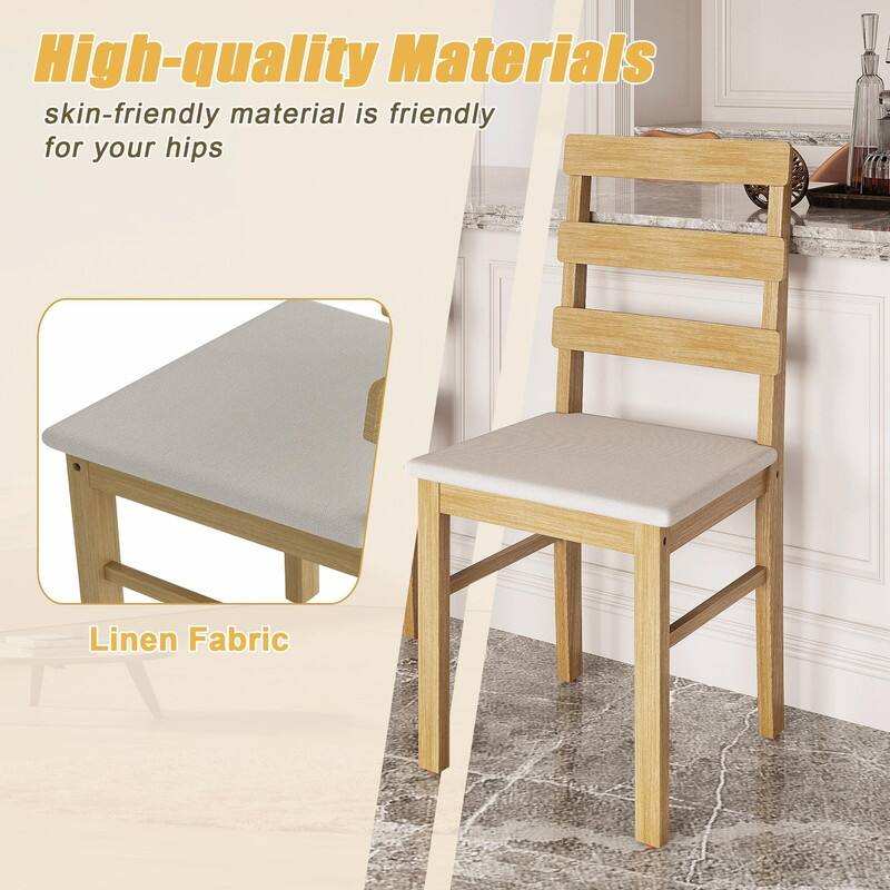 Scandinavian Wooden Dining Chairs with Three Horizontal Back, Upholstered Seat Dining Chairs, Set of 2