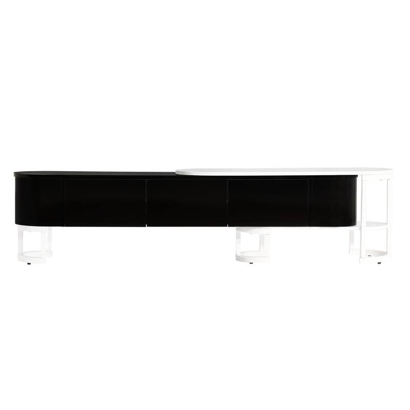 67.7"-76.4" Modern TV Stand with Adjustable Length & Height, 3 Storage Drawers, Metal Legs for Living Room