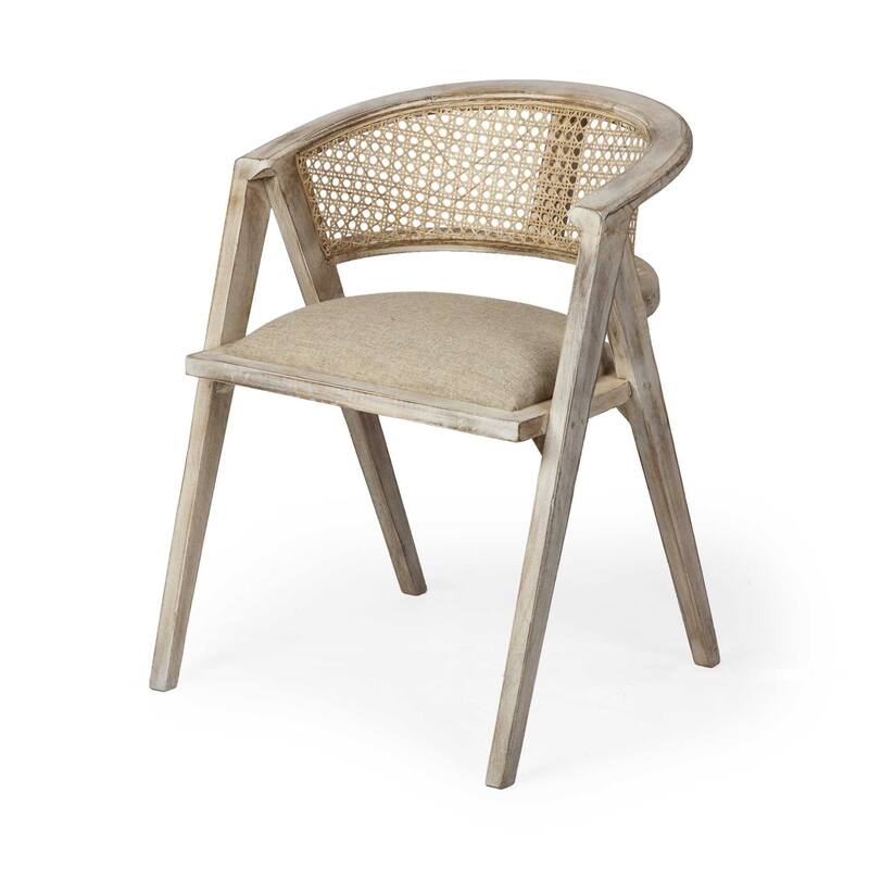 Modern Upholstered Linen Open Back Dining Armchair in Coastal - 22.5” x 20” x 29”