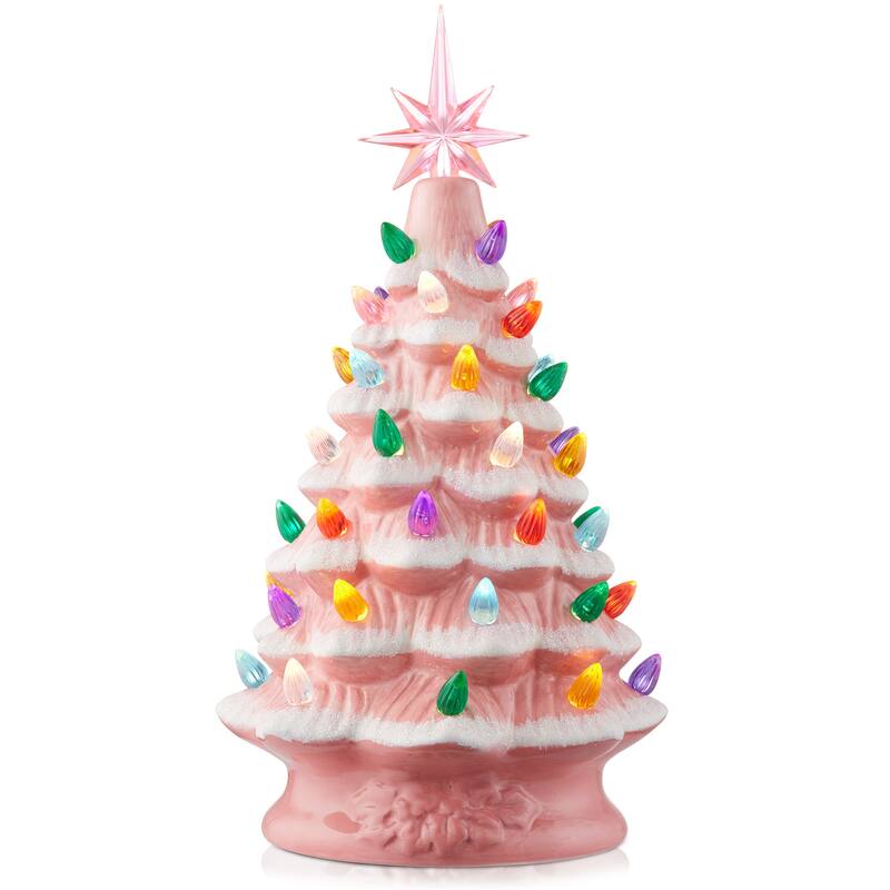 12in Hand Painted Ceramic Christmas Tree PreLit Tree with Star