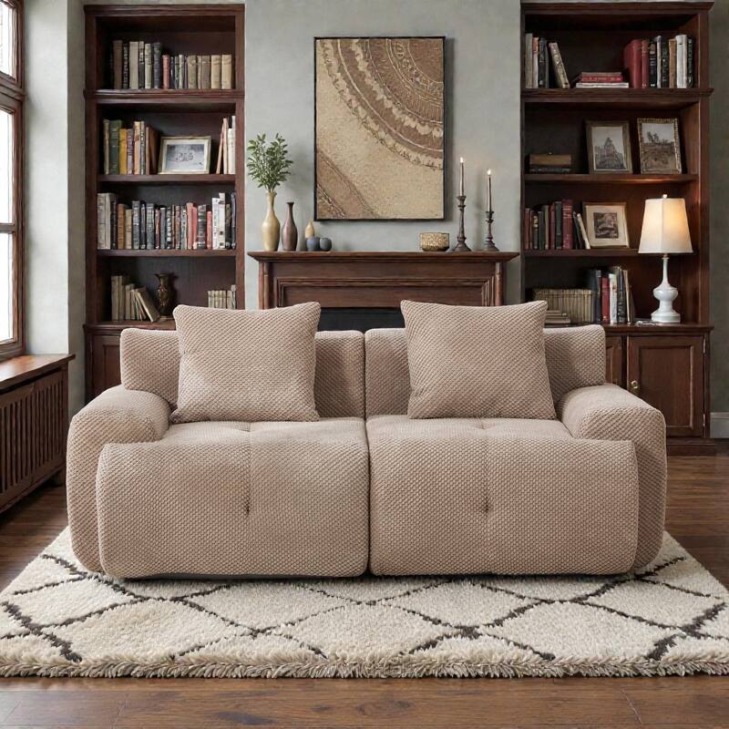 73" Modular Sectional Loveseat, Tufted 2-Seater Cloud Couch with Pillows, Boneless Foam Convertible Sofa for Living Room