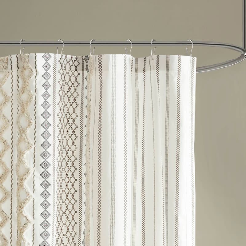 INK+IVY Imani Cotton Printed Shower Curtain with Chenille
