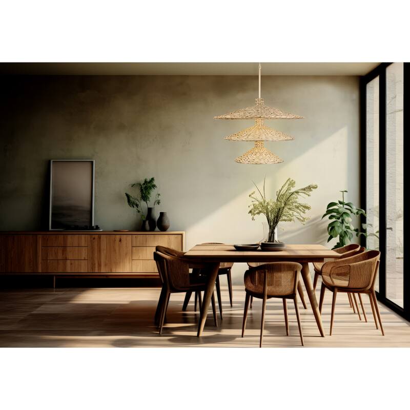 Varaluz Hilton Head 15-Light 3-Tier Pendant - French Gold/Natural Seagrass