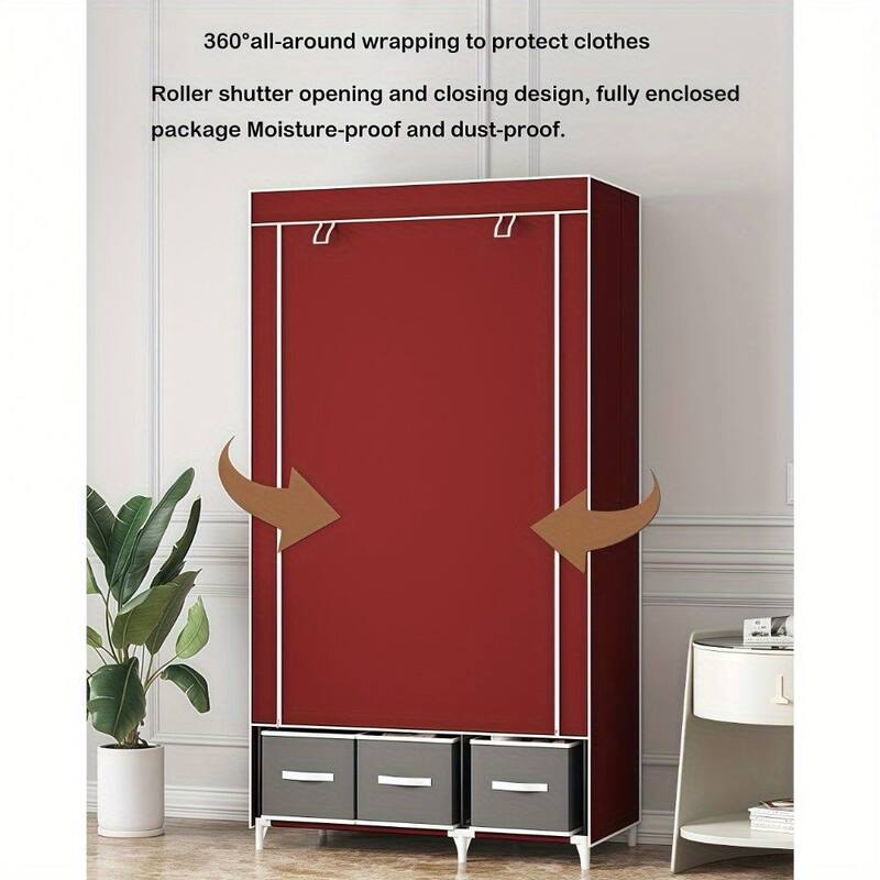 Foldable Closet Organizer,Hanging Rod Wardrobe w/Sturdy Fixed Shelves