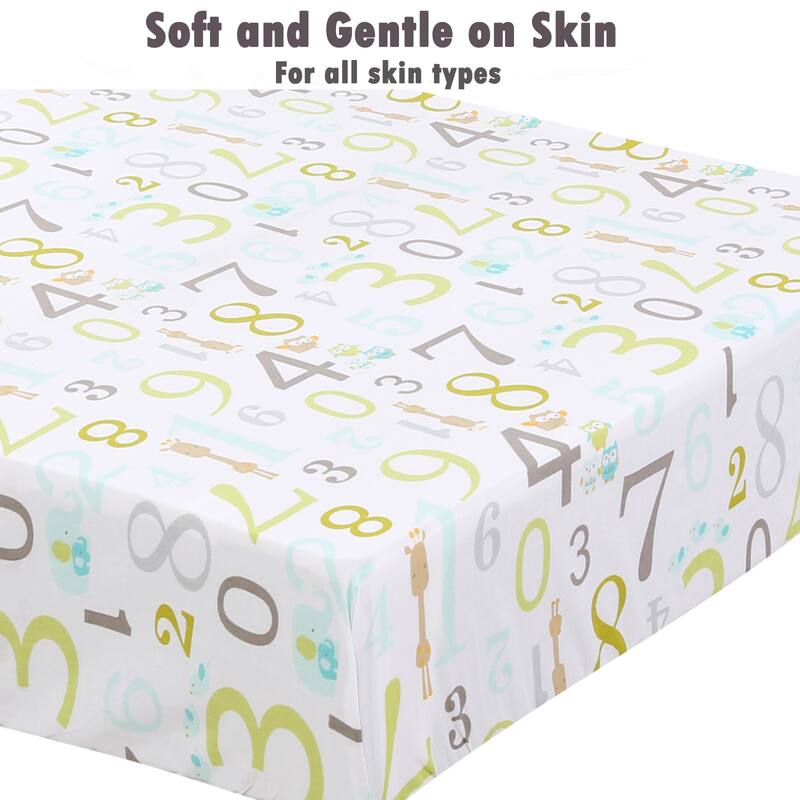 Polka Dot Animal Bear Friends ABC&123 Unisex Multi-color Cotton Toddler/Baby Crib Child Fitted Sheet Set (Pack of 3) - N/A