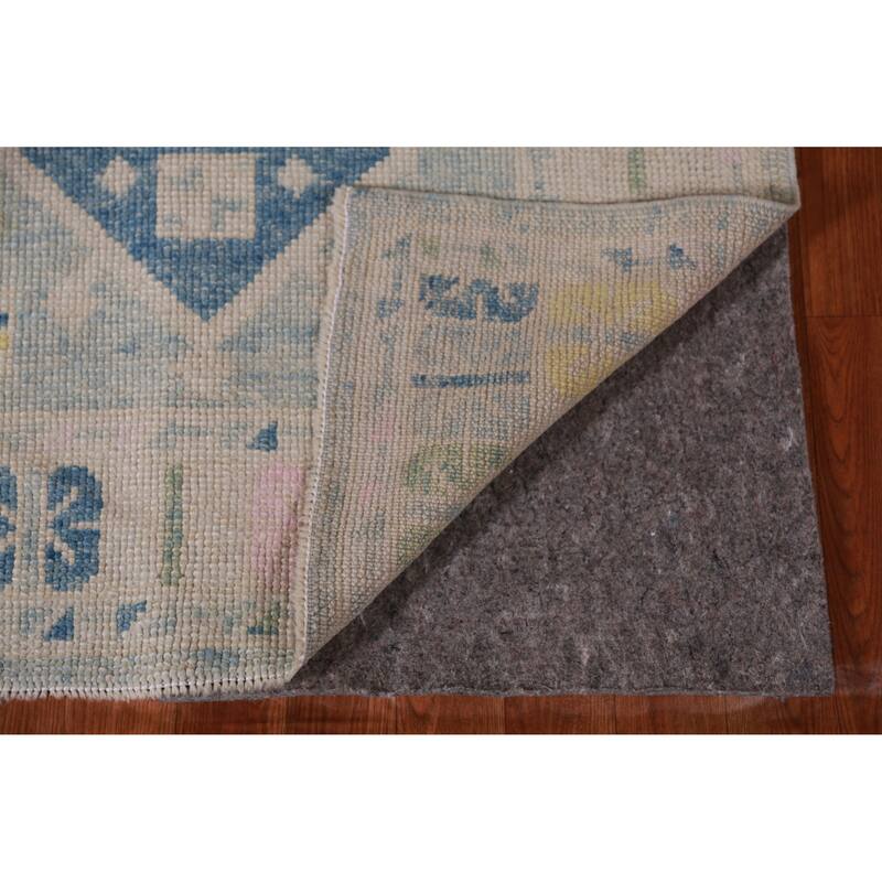Hand Knotted Oriental 100% Wool Carpet Transitional Geometric Navy Blue & Blues Oushak Runner Rug - 17' 8'' X 3' 3''
