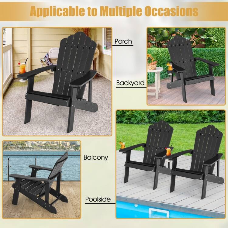 Weather Resistant HIPS Outdoor Adirondack Chair with Cup Holder - 33.4" x 30" x 37"